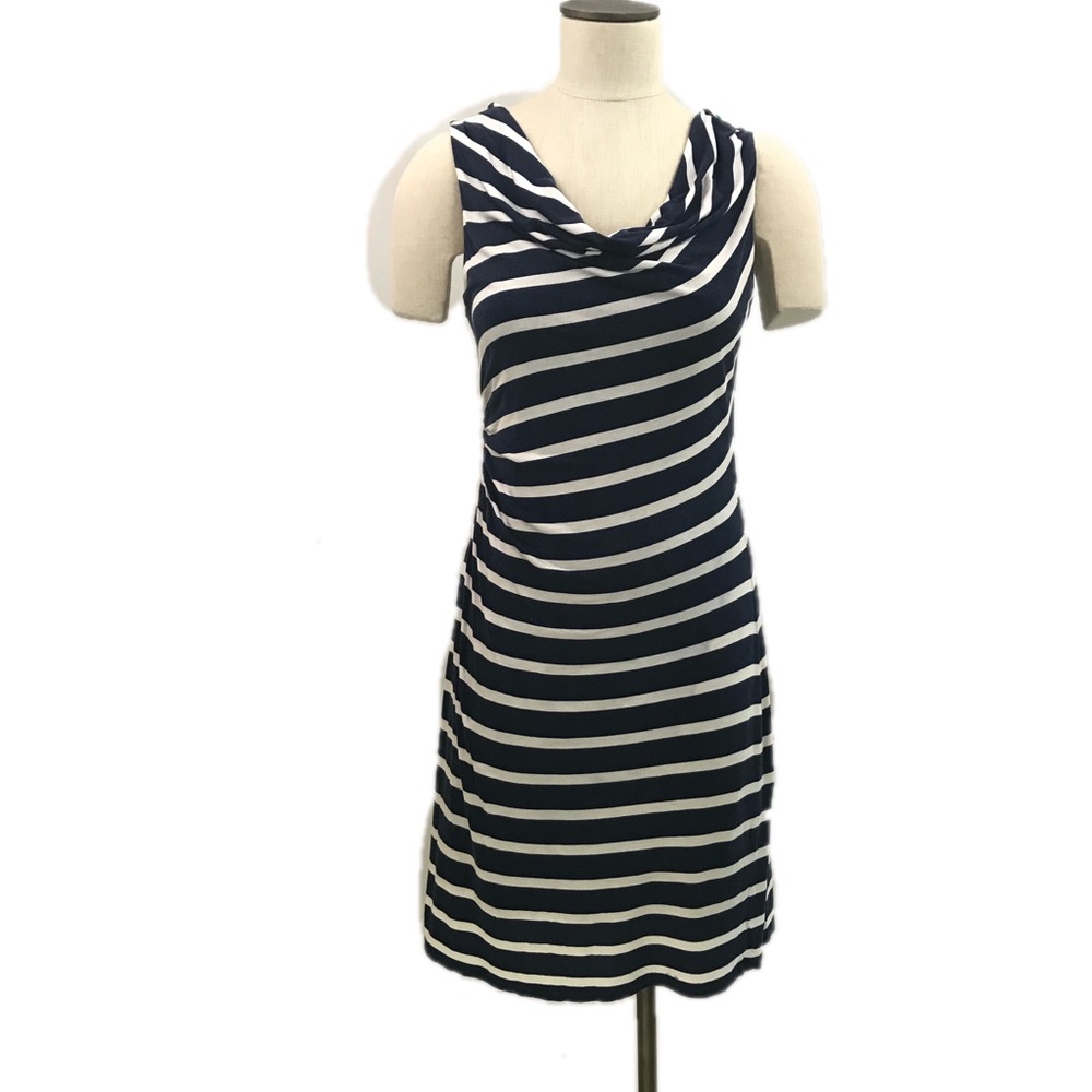 Loft Knit Dress Medium Nautical stripes Blue White